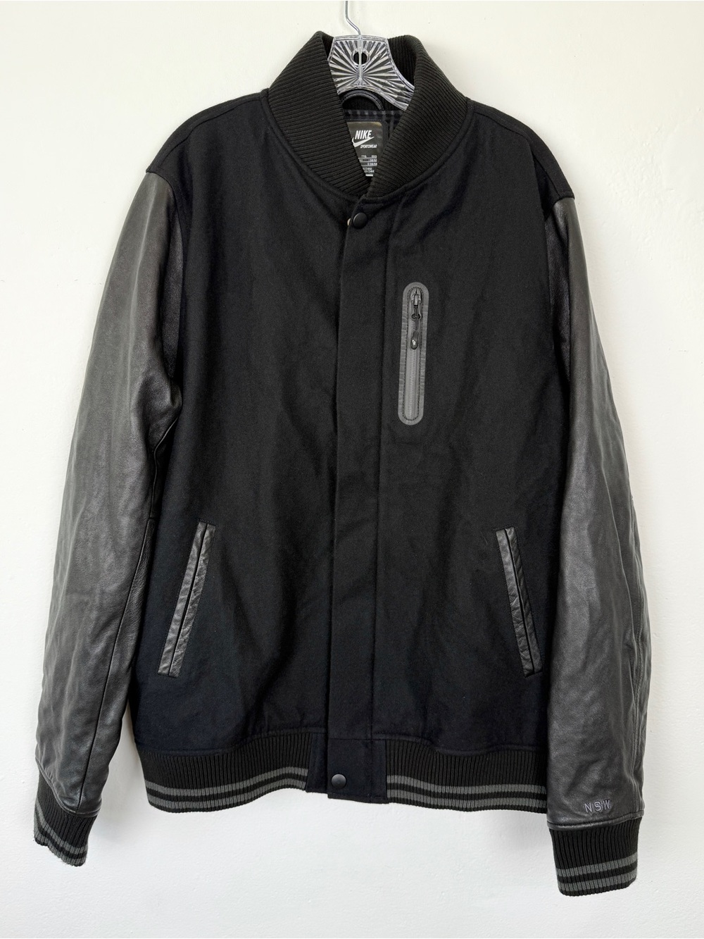 Nike Sportswear Size XXL NSW Black Destroyer Wool Lamb Leather Varsity Jacket